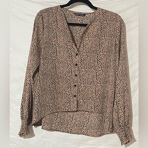 SHEIN Tan and Black Spotted Blouse